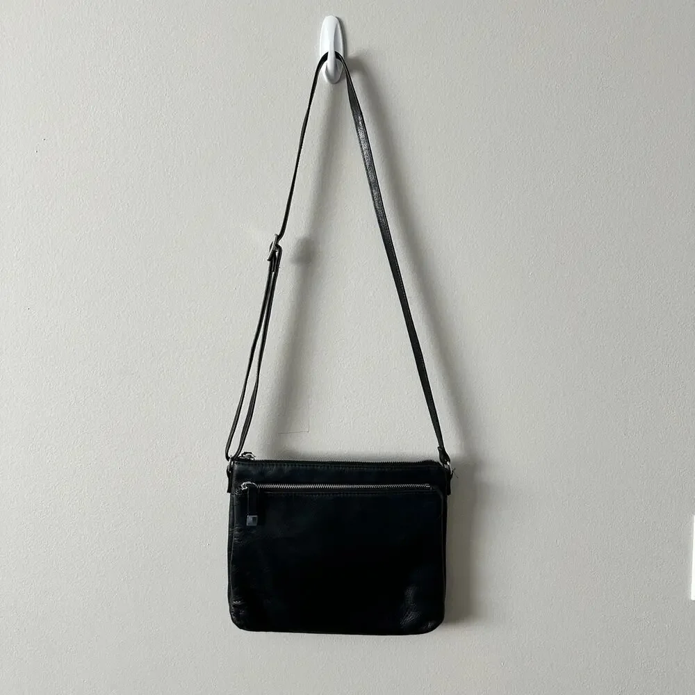 Margo New York Leather Simple Crossbody Black - Picture 3 of 5